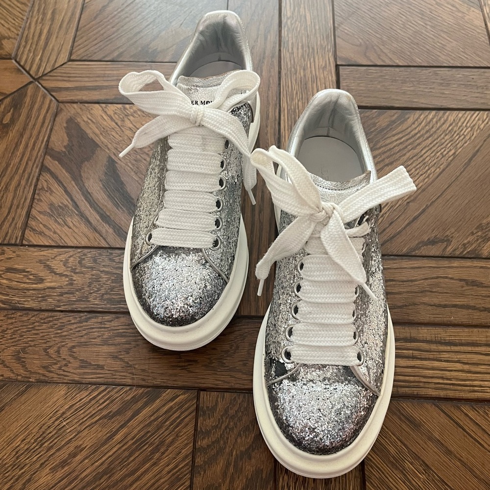 Alexander McQueen silver glitter sneakers